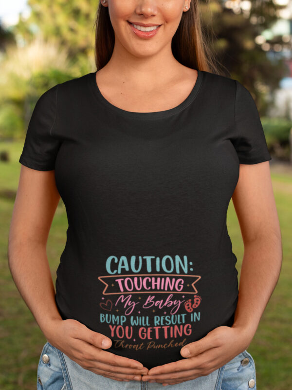 “Caution: Touching My Baby Bump...” Maternity T-Shirt Dress – Funny Pregnancy Tee