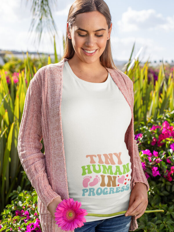 “Tiny Human In Progress” Maternity T-Shirt Dress – Soft Cotton Pregnancy Reveal Tee