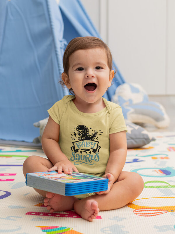 Babysaurus Romper – Dino Mite Fun yellow dheethbynautre - Dheeth By Nature