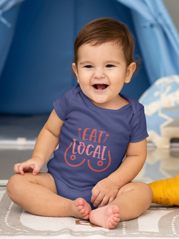 Eat Local Funny Breastfeeding Romper onsie dheethbynature royal blue - Dheeth By Nature