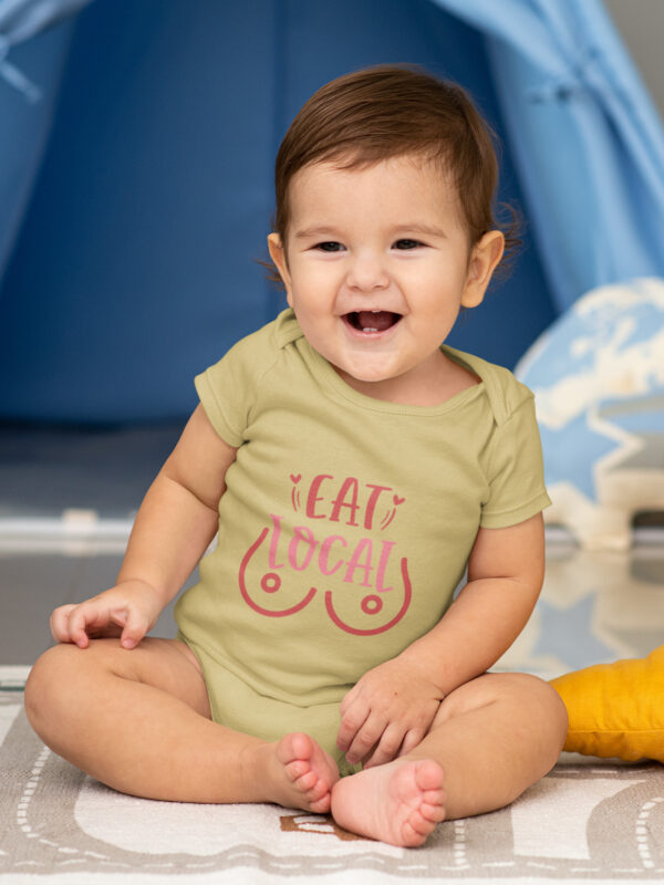 Eat Local Funny Breastfeeding Romper onsie dheethbynature yellow - Dheeth By Nature
