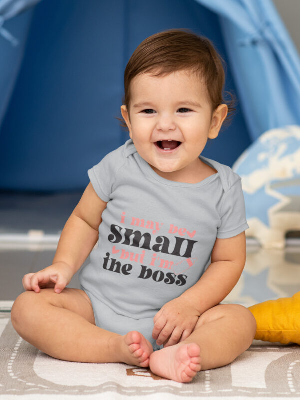 I May Be Small But I’m The Boss Romper – Attitude Babywear - Dheeth By Nature I May Be Small But Im The Boss Romper grey dheethbynature - Dheeth By Nature