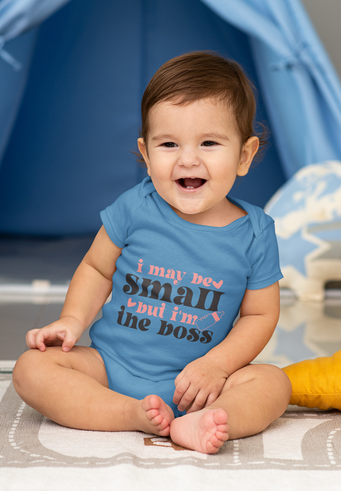I May Be Small But I’m The Boss Romper orchid blue dheethbynature I May Be Small But Im The Boss Romper orchid blue dheethbynature - Dheeth By Nature