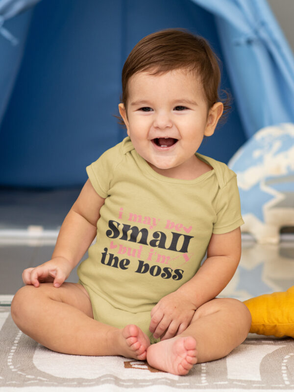 I May Be Small But I’m The Boss Romper – Attitude Babywear - Dheeth By Nature I May Be Small But Im The Boss Romper yellow dheethbynature - Dheeth By Nature