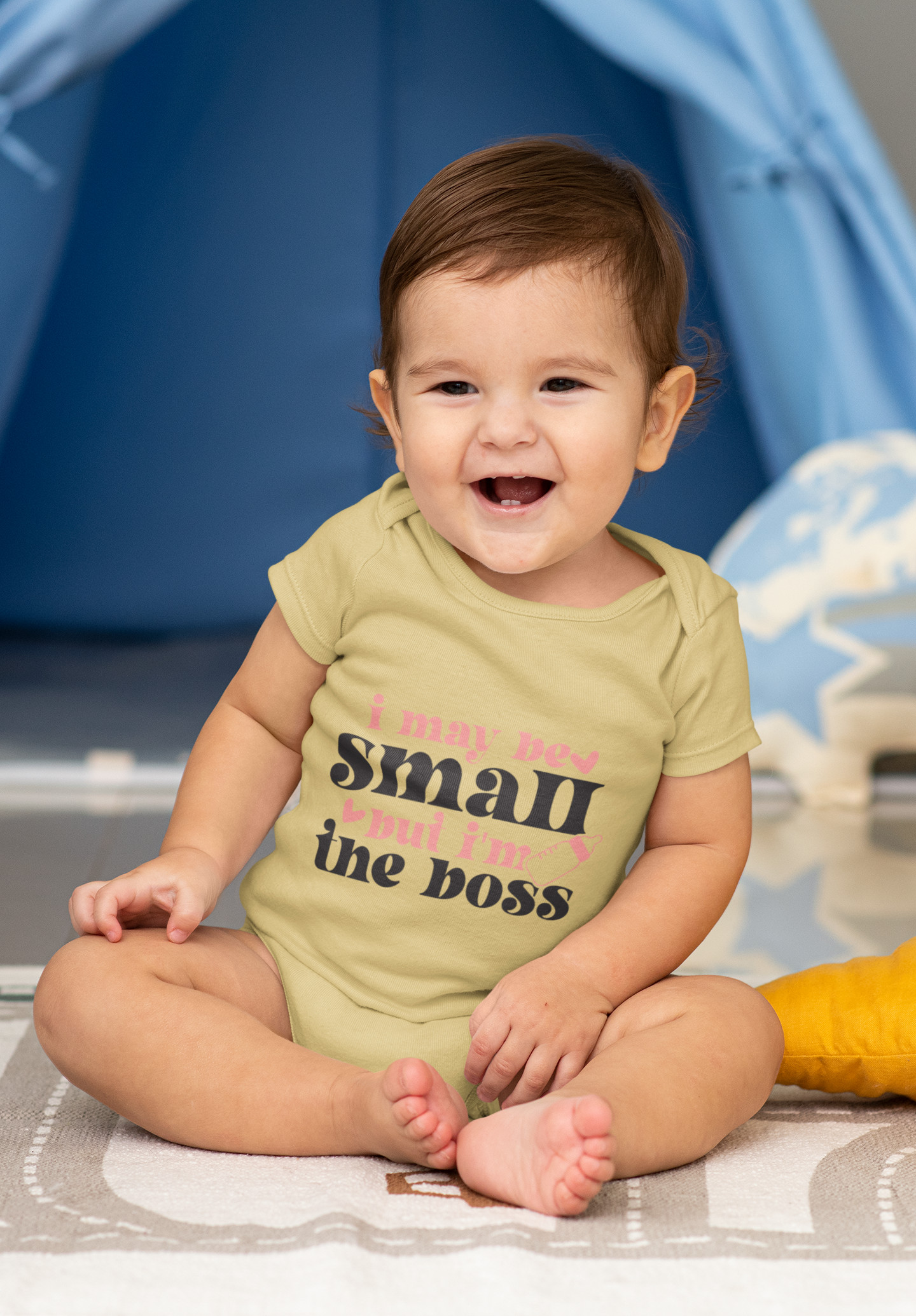 I May Be Small But I’m The Boss Romper yellow dheethbynature I May Be Small But Im The Boss Romper yellow dheethbynature - Dheeth By Nature