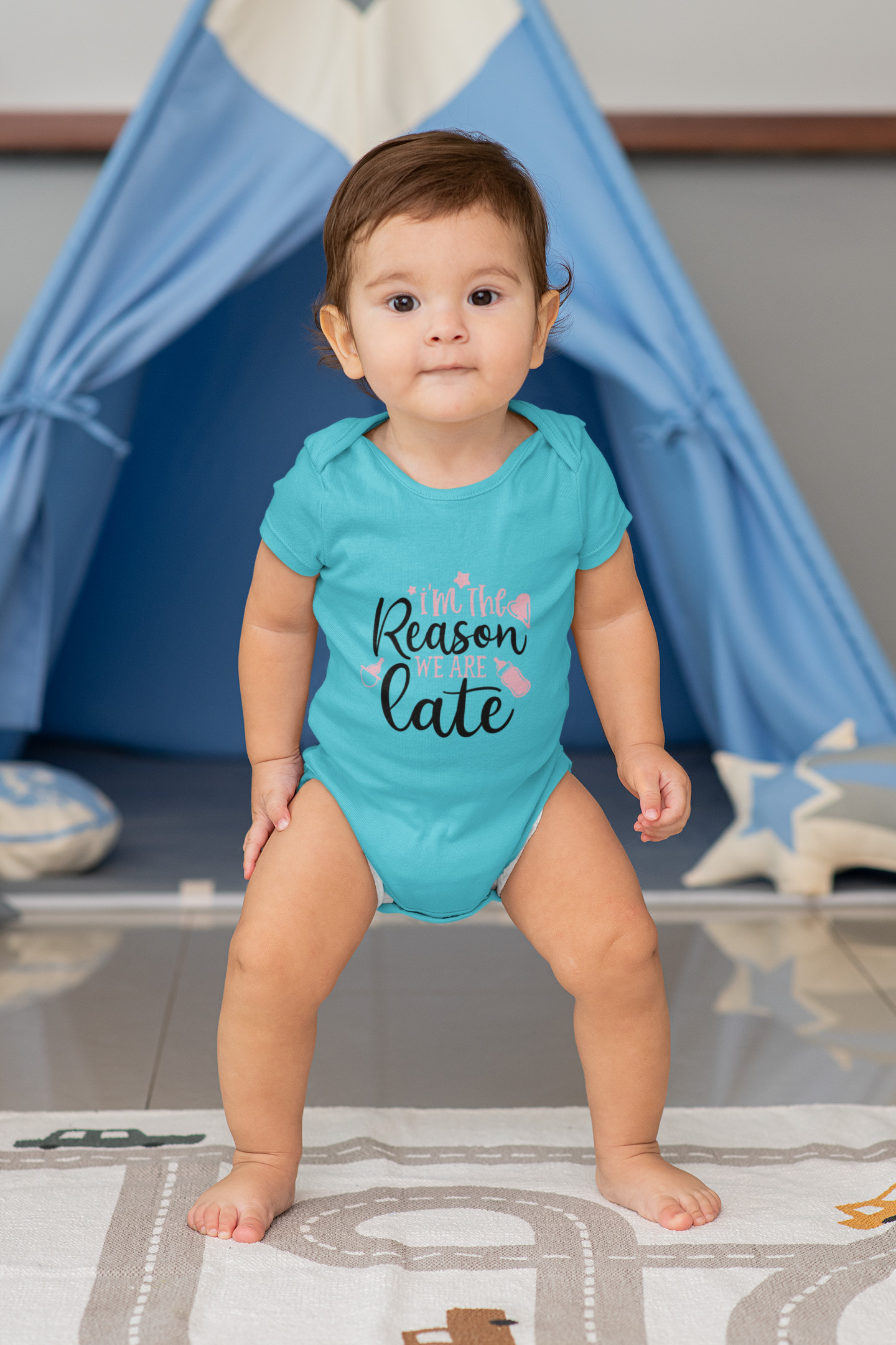 I-am-the reason-we-are-late-sky-blue-dheethbynature-baby-roamper-onsie I am the reason we are late sky blue dheethbynature baby roamper onsie - Dheeth By Nature
