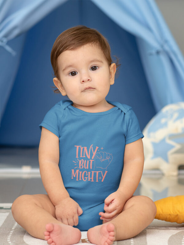 Tiny But Mighty Baby Romper orchid blue dheethbynature onsie - Dheeth By Nature