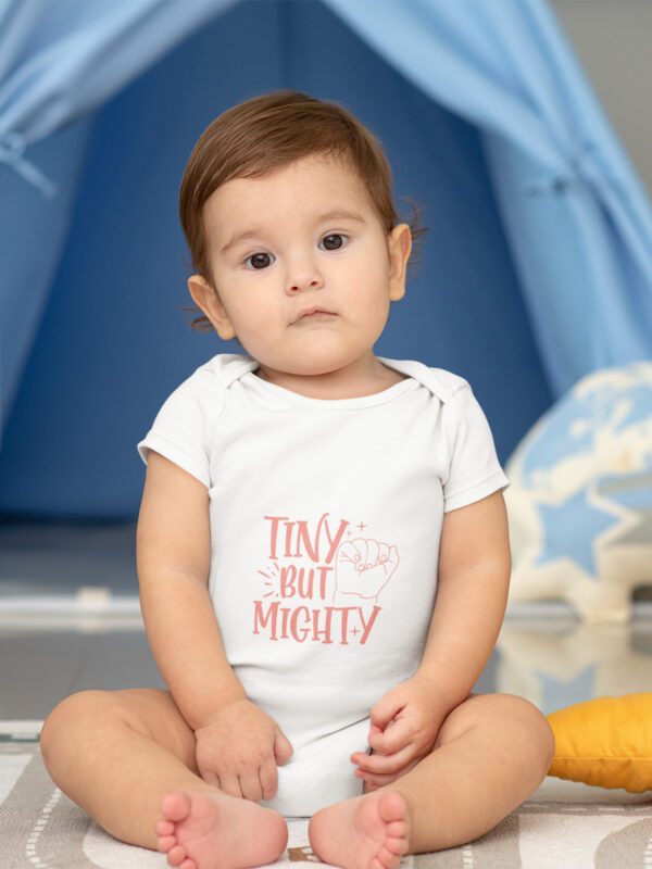 Tiny But Mighty Baby Romper white dheethbynature onsie - Dheeth By Nature