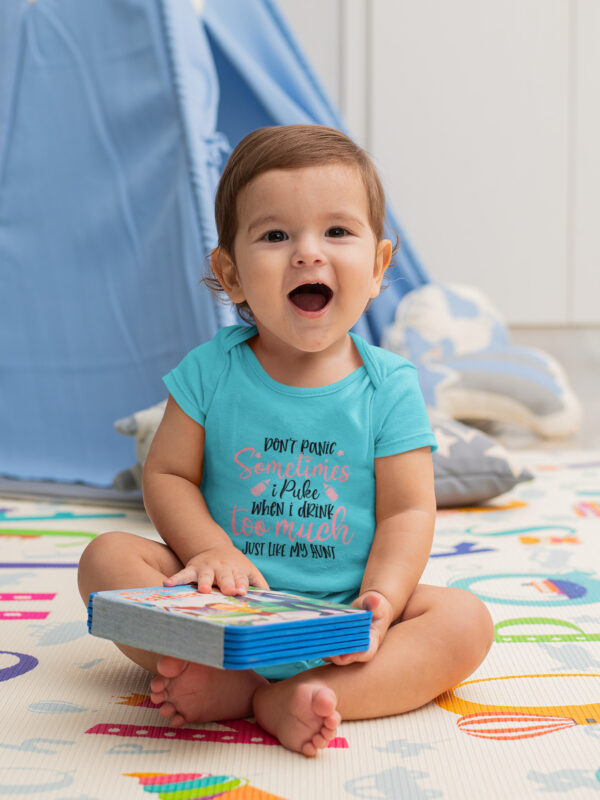 dont panic sometimes i puke too much just like aunt roamer onsie skyblue - Dheeth By Nature