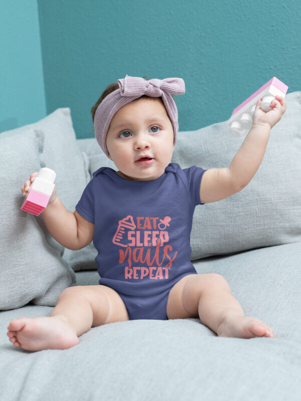 eat sleep nails repeast royal blue dheethbynature baby roamper onsie - Dheeth By Nature