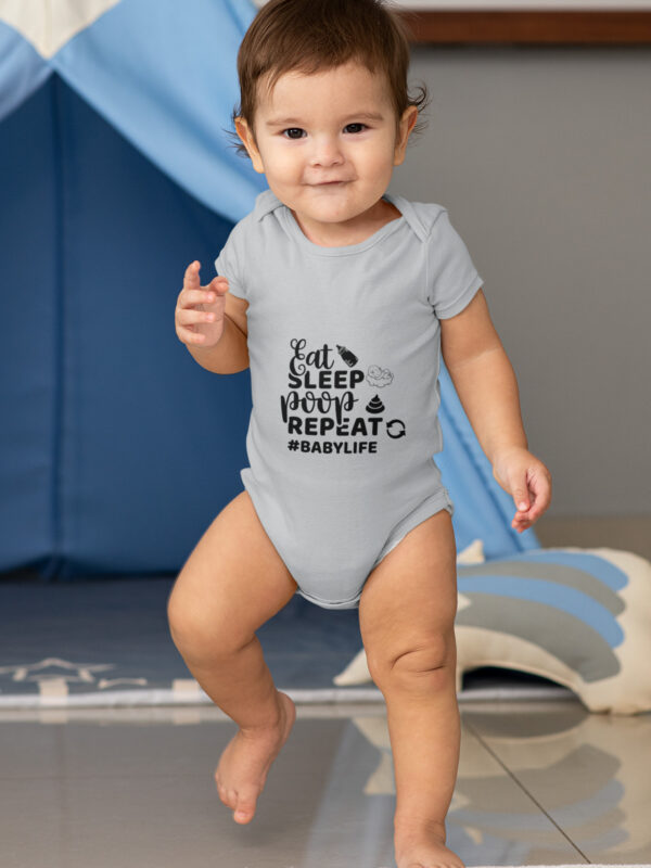eat sleep poop repeast grey dheethbynature baby roamper onsie - Dheeth By Nature