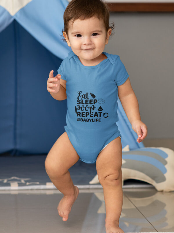 eat sleep poop repeast orchid blue dheethbynature baby roamper onsie - Dheeth By Nature