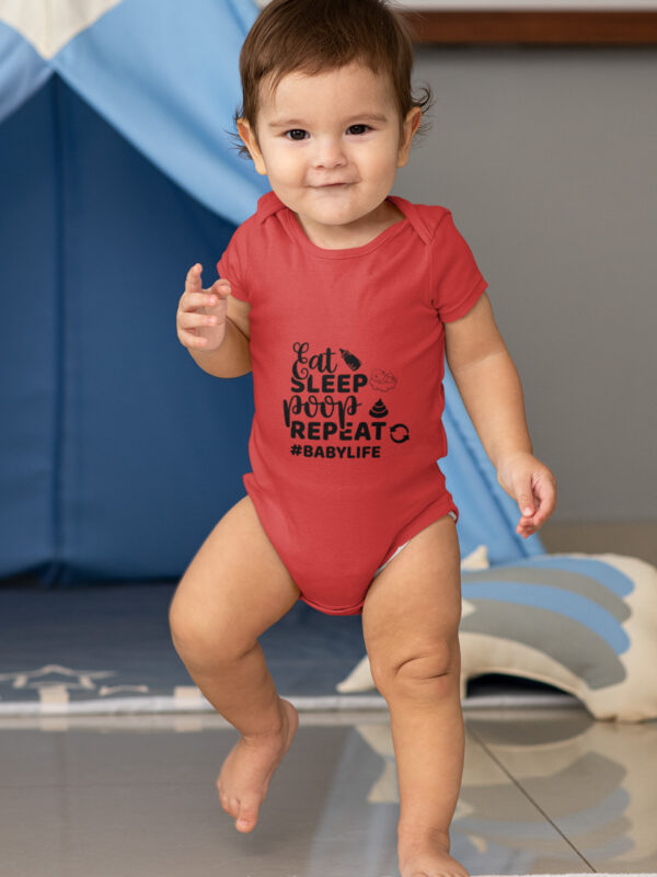Eat Sleep Poop Repeat Romper ‚Funny Black & White Onesie