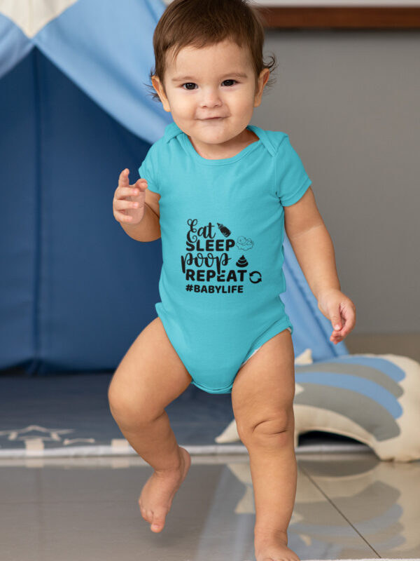 eat sleep poop repeast skyblue dheethbynature baby roamper onsie - Dheeth By Nature