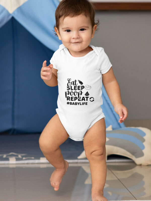 eat sleep poop repeast white dheethbynature baby roamper onsie - Dheeth By Nature