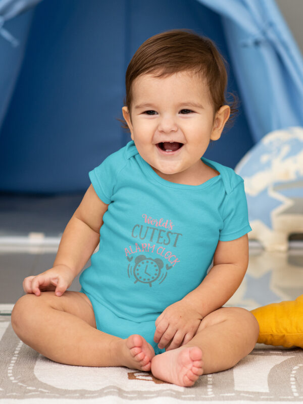 worlds cutetst alarm clock skyblue dheethbynature baby roamper onsie - Dheeth By Nature