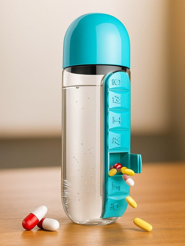 Multi-Use Pill & Water Bottle for Travel (600 Ml, Mix Color)