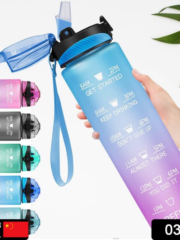 Motivational Water Bottle with Straw & Time Marker - Leakproof Tritan Portable Gym Bottle for Sports, Hiking & Camping