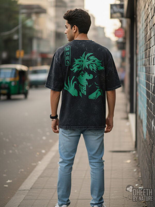 My Hero Academia Oversized T-Shirt – Deku Back Print Anime Streetwear (240 GSM Cotton, Acid Wash)