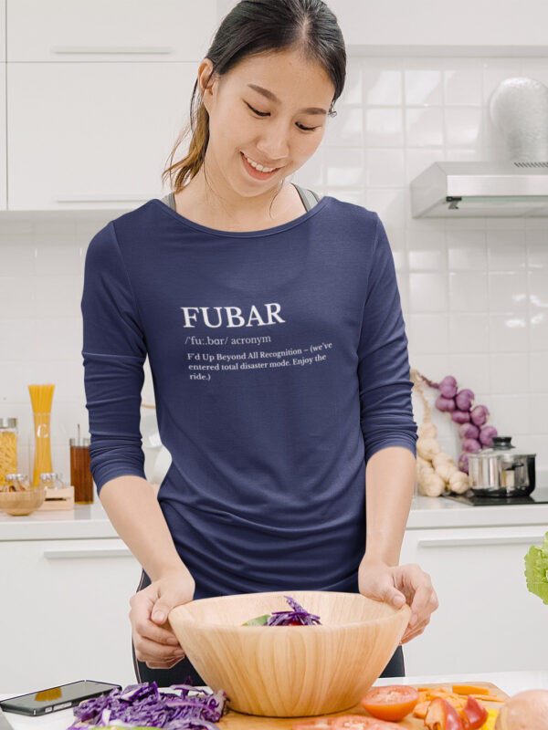 FUBAR Graphic – Navy Blue Edgy Humor Womens Long Sleeve Tee Dheethbynature - Dheeth By Nature