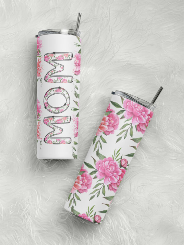 Mom Peony Floral Tumbler – Insulated Stainless Steel Cup for Moms”