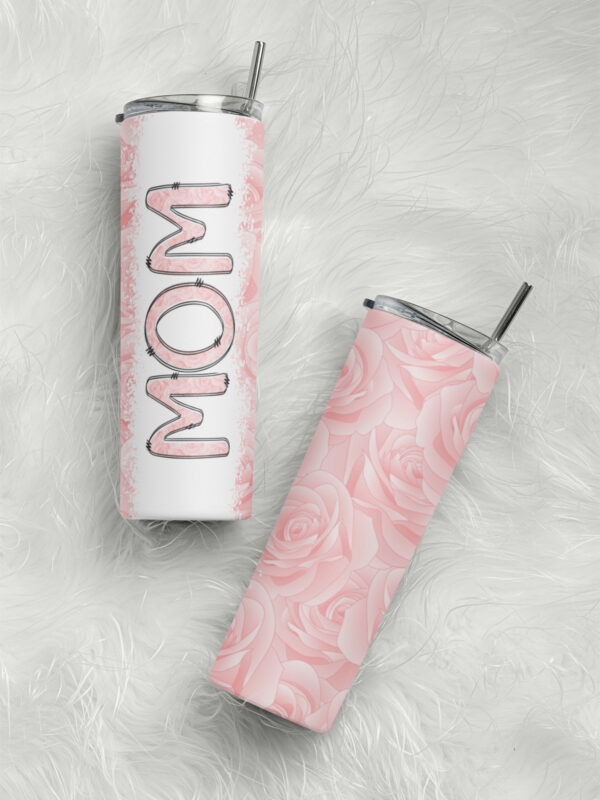 Mom Rose Floral Tumbler – 20oz Stainless Steel Insulated Cup with Straw