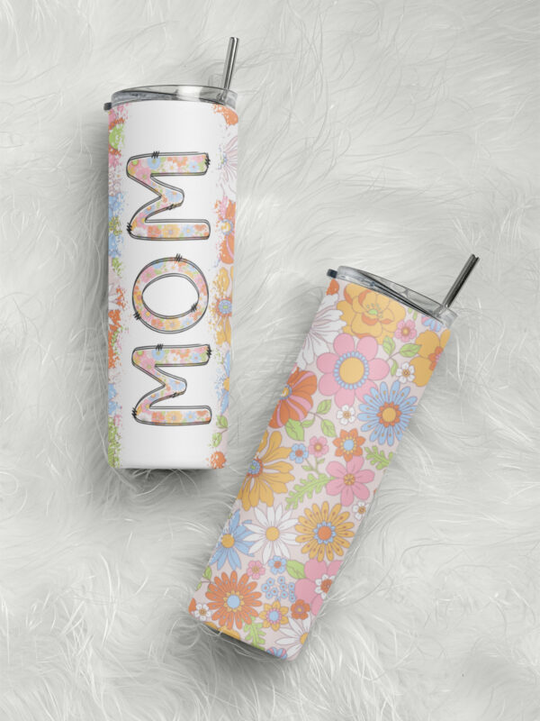 Mom Wildflower Floral Tumbler – 20oz Insulated Cup with Straw