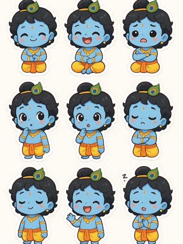 Baby Krishna Sticker Pack (9 Expressions, 3x3 Inch Vinyl Waterproof Stickers)