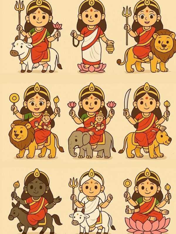Navadurga Sticker Pack (9 Goddess Durga Forms, 3x3 Inch Vinyl Waterproof Stickers)