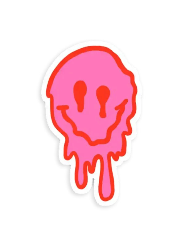 Pink and Red Drippy Smiley Face Sticker