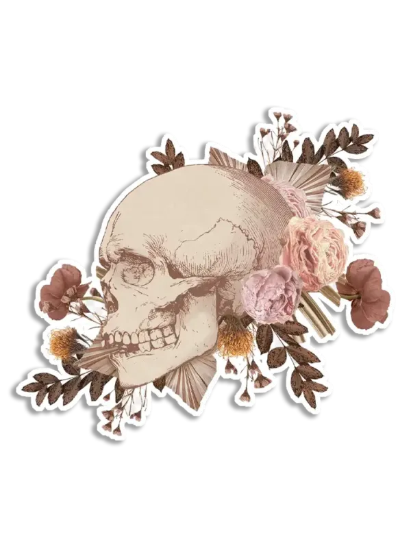 Aesthetic Skull with Flowers Vintage Journal Sticker