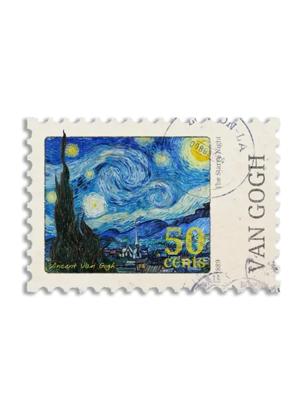 Starry Night Vintage Stamp Journal Sticker