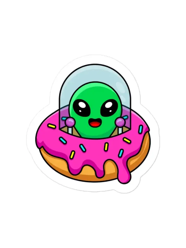 Cute Alien in Donut UFO Sticker
