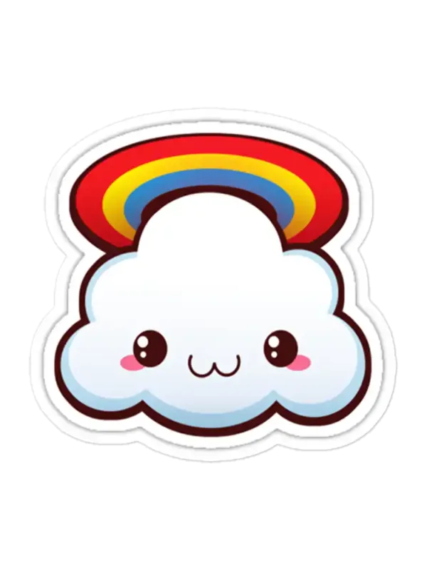 Kawaii Cloud with Rainbow Sticker