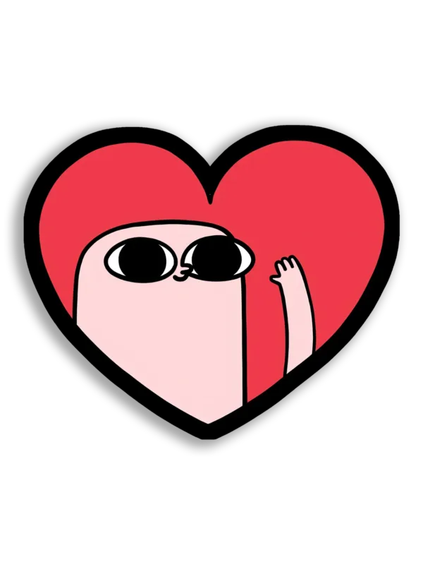 Big Eyed Heart Waving Hello Sticker