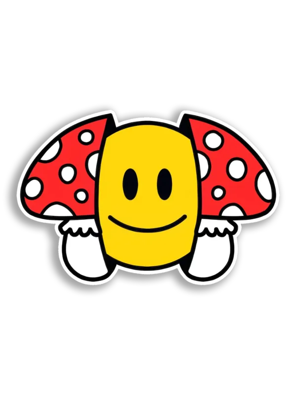 Smiley Face With Mushroom Wings Sticker