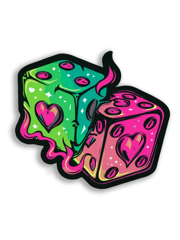 Pink and Green Dice With Hearts Sticker