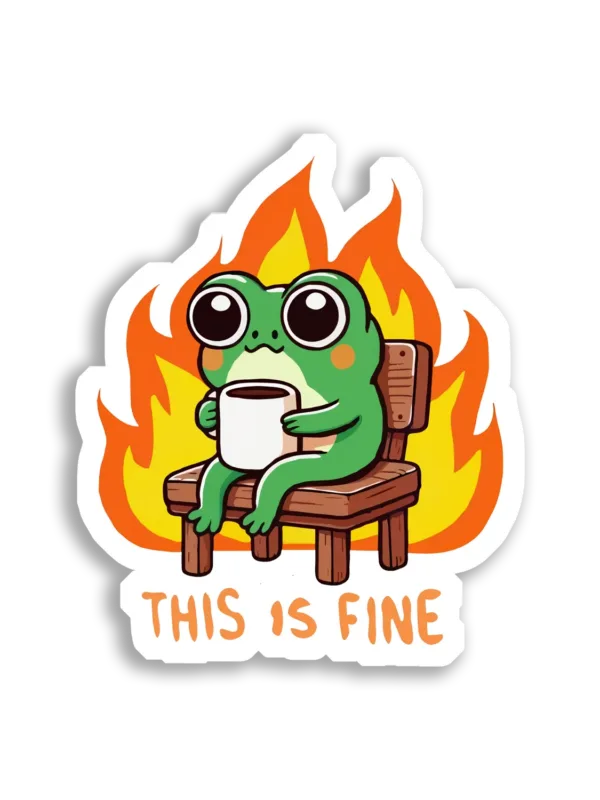This Is Fine Frog Meme Sticker