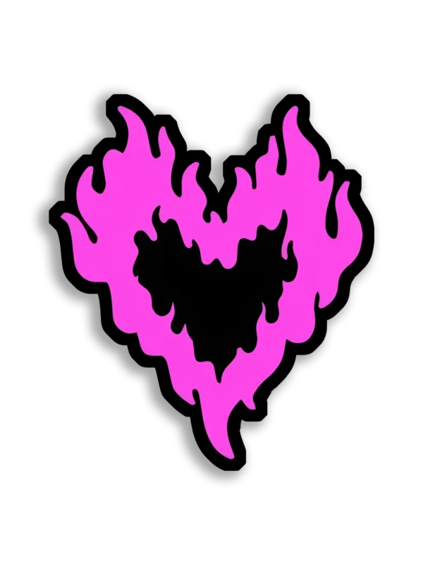 Pink Flaming Heart on Black Background Sticker