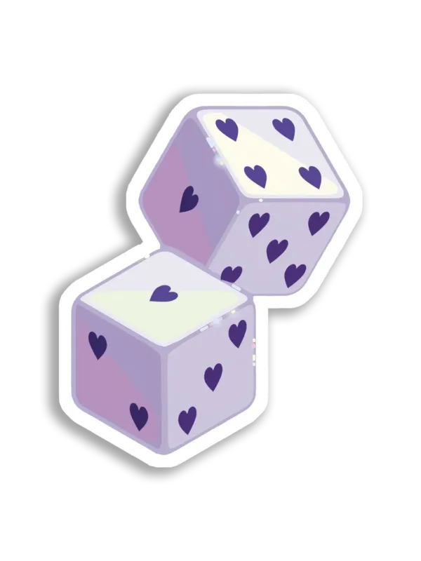 Purple Dice With Hearts Sticker
