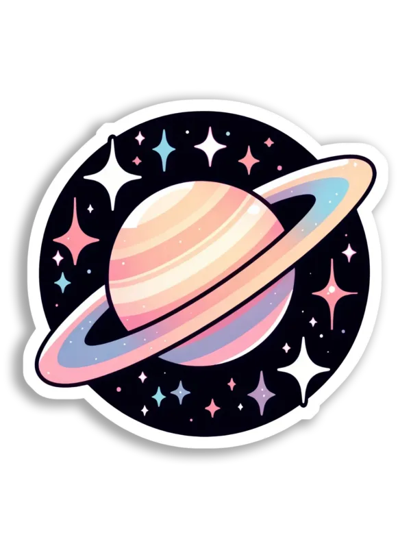 Pastel Planet With Rings and Stars Sticker