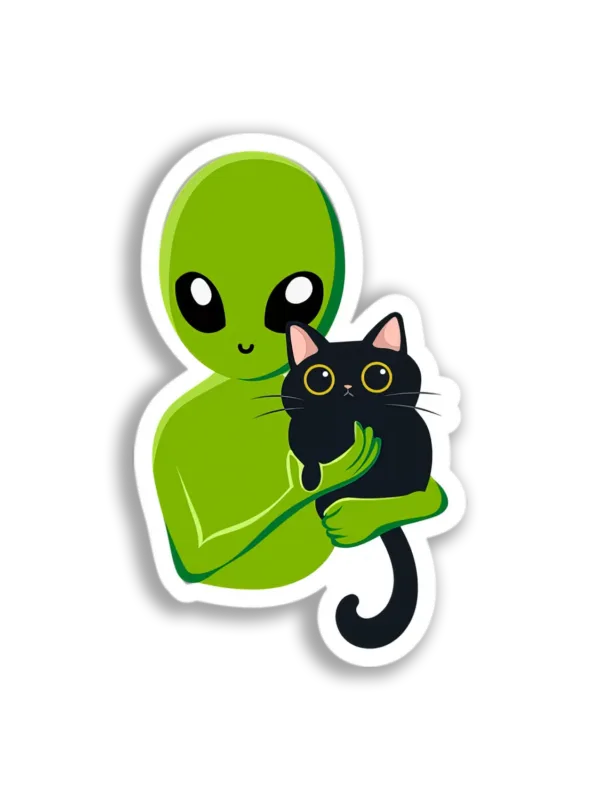 Alien Holding Cat Sticker