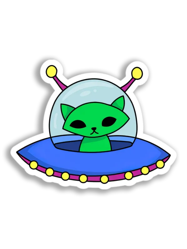 Alien Cat Spaceship Sticker
