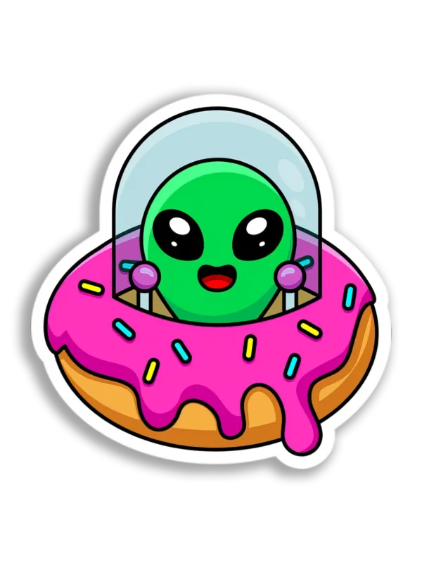 Donut Alien Ship Sticker