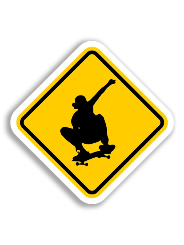 Skateboarder Warning Sign Sticker