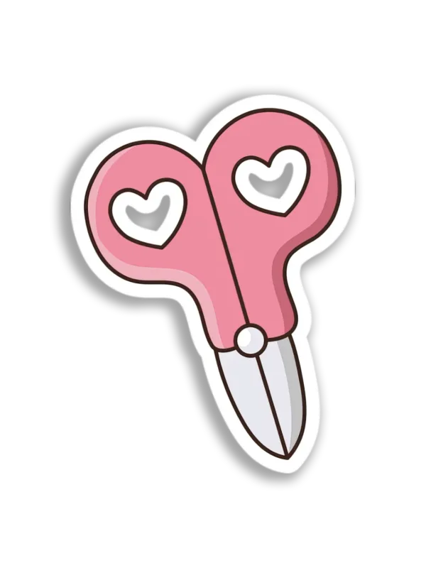 Pink Heart Scissors Sticker