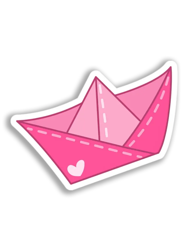 Pink Paper Boat Sticker