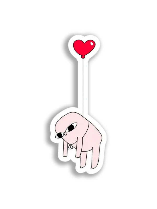 Pink Creature Balloon Heart Sticker