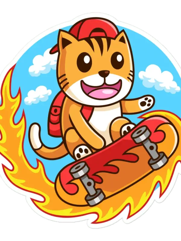 Skateboarder Cat Single Sticker