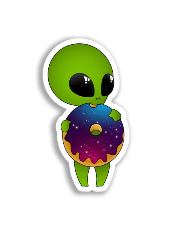 Alien Holding Donut Sticker